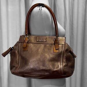 Kate Spade New York Metallic Bronze Copper Leather Zip Shoulder Bag Handbag